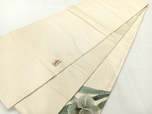 平和屋着物◎太鼓柄袋帯　作家物　手描き　草花文　正絹　逸品　AABG0061uk