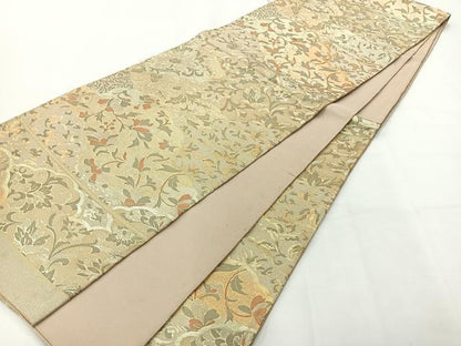 平和屋着物◎六通柄袋帯 唐織 雲取り花文 金糸 正絹 逸品 AABG0066uk