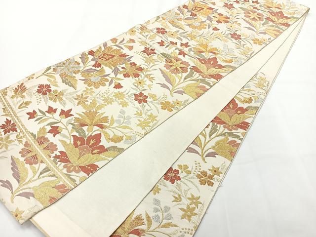 平和屋着物◎六通柄 本袋帯 唐織 草花文 金銀糸 正絹 逸品 AABG0075uk