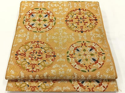 平和屋着物◎六通柄 京本袋帯 唐織 花丸文 金糸 正絹 逸品 AABG0076uk