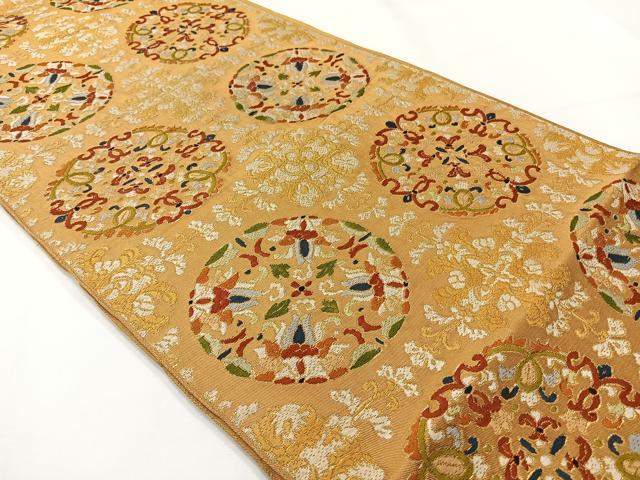 平和屋着物◎六通柄 京本袋帯 唐織 花丸文 金糸 正絹 逸品 AABG0076uk