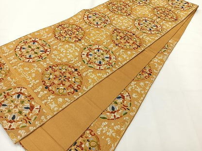 平和屋着物◎六通柄 京本袋帯 唐織 花丸文 金糸 正絹 逸品 AABG0076uk