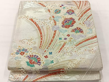 平和屋着物◎佐賀錦　六通柄袋帯　唐織　立波花文　金銀糸　正絹　逸品　AABG0085uk