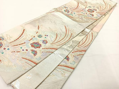 平和屋着物◎佐賀錦　六通柄袋帯　唐織　立波花文　金銀糸　正絹　逸品　AABG0085uk