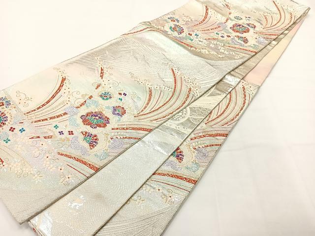 平和屋着物◎佐賀錦　六通柄袋帯　唐織　立波花文　金銀糸　正絹　逸品　AABG0085uk