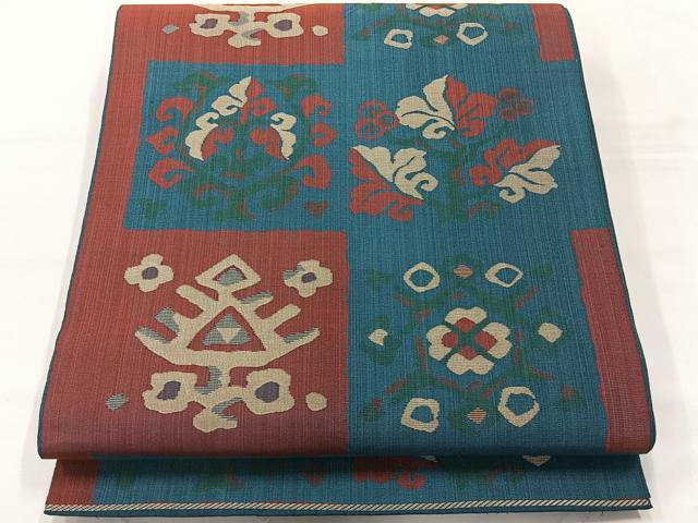 平和屋着物◎六通柄袋帯 更紗花文 正絹 逸品 AABG0090uk