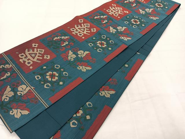 平和屋着物◎六通柄袋帯 更紗花文 正絹 逸品 AABG0090uk