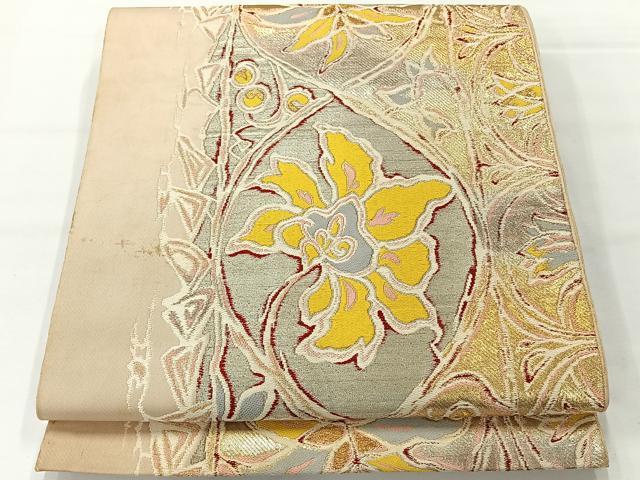 平和屋着物◎六通柄袋帯 更紗花文 金糸 正絹 逸品 AABG0096uk