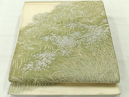平和屋着物◎六通柄袋帯　芝草文　銀糸　正絹　逸品　AABG0102uk