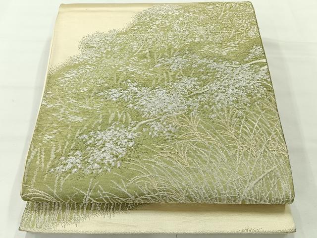 平和屋着物◎六通柄袋帯　芝草文　銀糸　正絹　逸品　AABG0102uk