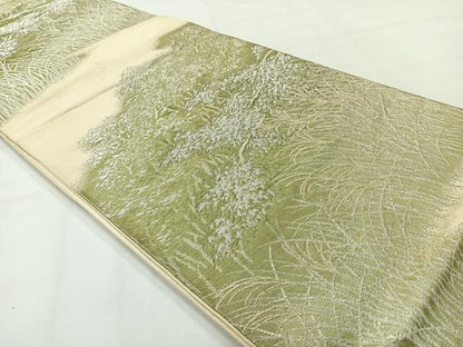 平和屋着物◎六通柄袋帯　芝草文　銀糸　正絹　逸品　AABG0102uk