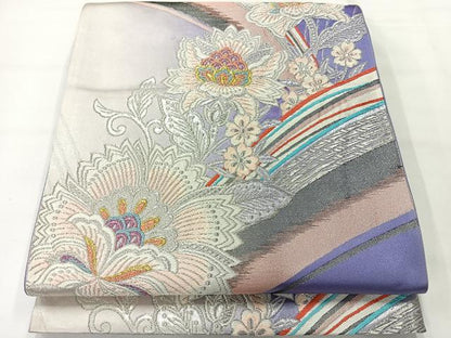 平和屋着物◎六通柄袋帯 更紗花文 金銀糸 正絹 逸品 AABG0107uk