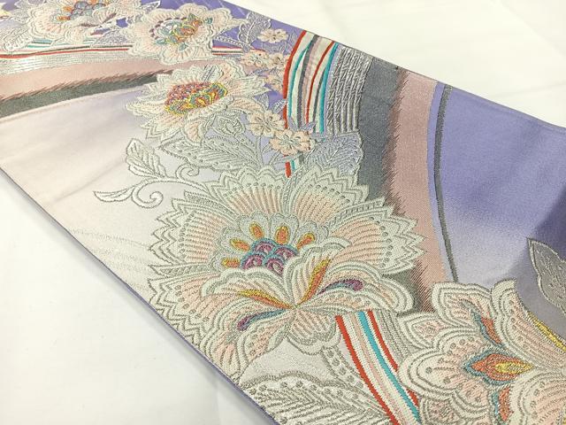 平和屋着物◎六通柄袋帯 更紗花文 金銀糸 正絹 逸品 AABG0107uk