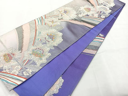 平和屋着物◎六通柄袋帯 更紗花文 金銀糸 正絹 逸品 AABG0107uk