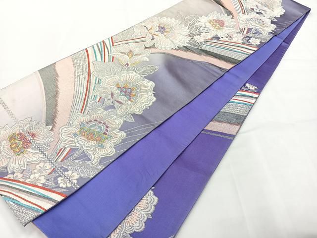 平和屋着物◎六通柄袋帯 更紗花文 金銀糸 正絹 逸品 AABG0107uk