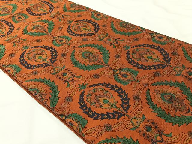 平和屋着物◎六通柄袋帯 更紗花文 正絹 逸品 AABG0116uk