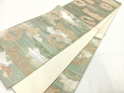 平和屋着物◎六通柄袋帯 鳳凰花文 金銀糸 引箔 正絹 逸品 AABG0118uk