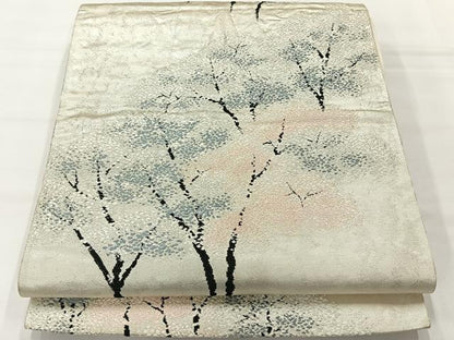 平和屋着物◎六通柄袋帯 樹林文 銀糸 正絹 逸品 AABG0119uk