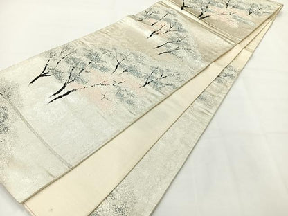 平和屋着物◎六通柄袋帯 樹林文 銀糸 正絹 逸品 AABG0119uk