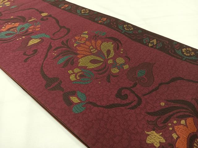 平和屋着物◎六通柄袋帯 更紗花文 正絹 逸品 AABG0122uk