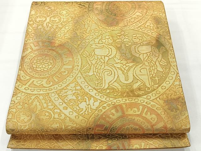 平和屋着物◎六通柄袋帯 狩猟文 金糸 正絹 逸品 AABG0125uk