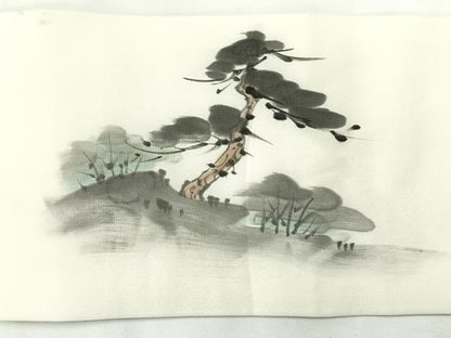 平和屋着物◎九寸名古屋帯 作家物 手描き 風景文 正絹 逸品 AABG0128uk