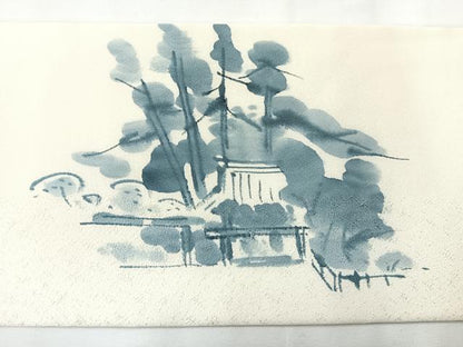 平和屋着物◎九寸名古屋帯 作家物 手描き 風景文 正絹 逸品 AABG0133uk