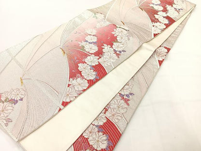 平和屋着物◎六通柄袋帯 唐織 花蝶文 金銀糸 正絹 逸品 AABG0140uk