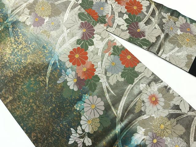 平和屋着物◎九寸名古屋帯　草花文　金銀糸　引箔　正絹　逸品　AABG0144uk