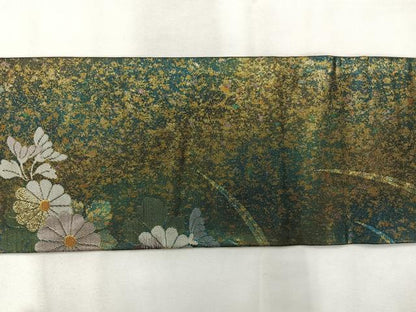 平和屋着物◎九寸名古屋帯　草花文　金銀糸　引箔　正絹　逸品　AABG0144uk