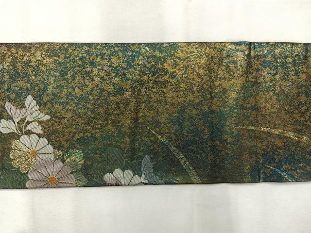 平和屋着物◎九寸名古屋帯　草花文　金銀糸　引箔　正絹　逸品　AABG0144uk