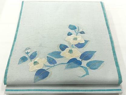 平和屋着物◎太鼓柄袋帯　紬地　草花文　金糸　正絹　逸品　AABG0152uk