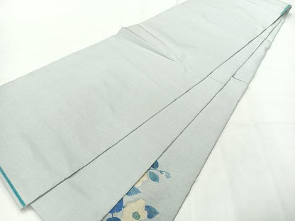 平和屋着物◎太鼓柄袋帯　紬地　草花文　金糸　正絹　逸品　AABG0152uk