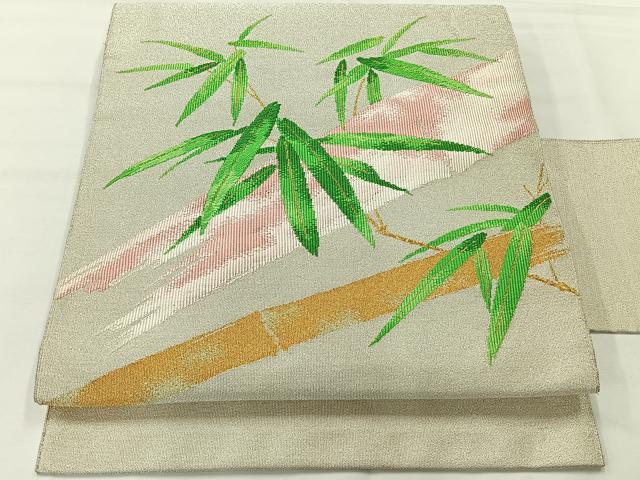 平和屋着物◎綴れ 八寸名古屋帯 笹竹文 金銀糸 正絹 逸品 AABG0155uk