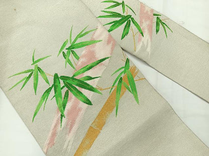 平和屋着物◎綴れ 八寸名古屋帯 笹竹文 金銀糸 正絹 逸品 AABG0155uk