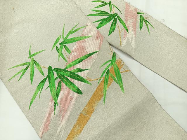 平和屋着物◎綴れ 八寸名古屋帯 笹竹文 金銀糸 正絹 逸品 AABG0155uk