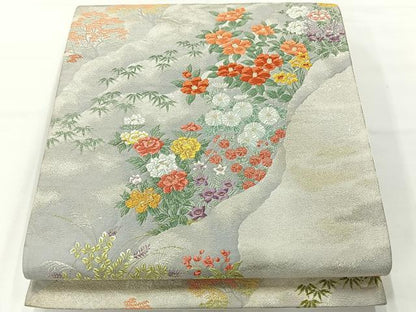 平和屋着物◎六通柄袋帯　唐織　草花文　金銀糸　正絹　逸品　AABG0165uk