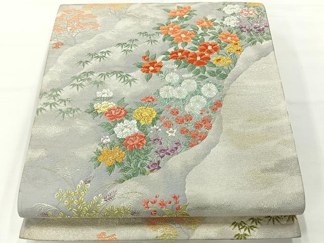 平和屋着物◎六通柄袋帯　唐織　草花文　金銀糸　正絹　逸品　AABG0165uk