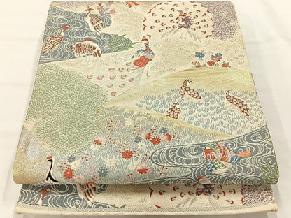 平和屋着物◎六通柄袋帯　唐織　孔雀花文　金銀糸　正絹　逸品　AABG0171uk