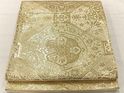 平和屋着物◎六通柄袋帯 蜀江花文 金糸 正絹 逸品 未使用 AABG0172uk