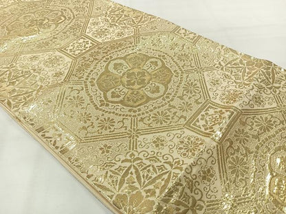 平和屋着物◎六通柄袋帯 蜀江花文 金糸 正絹 逸品 未使用 AABG0172uk