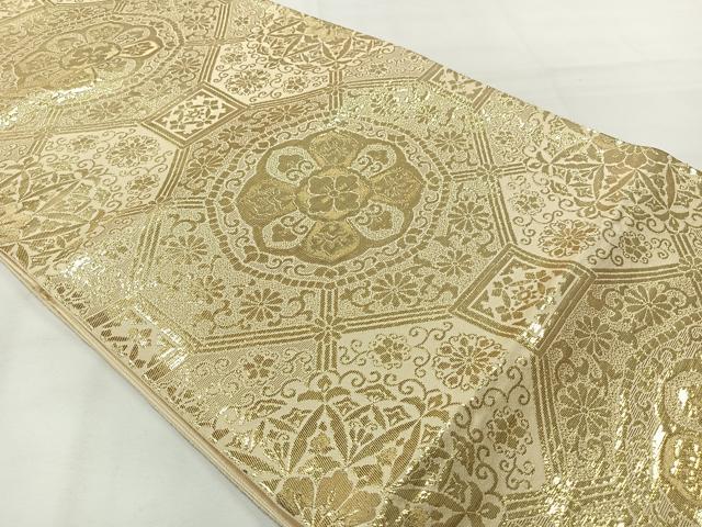平和屋着物◎六通柄袋帯 蜀江花文 金糸 正絹 逸品 未使用 AABG0172uk