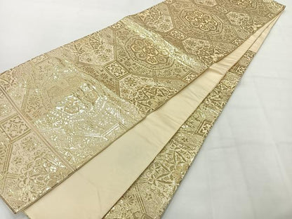 平和屋着物◎六通柄袋帯 蜀江花文 金糸 正絹 逸品 未使用 AABG0172uk