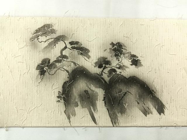 平和屋着物◎九寸名古屋帯 作家物 紬地 風景文 正絹 逸品 AABG0183uk