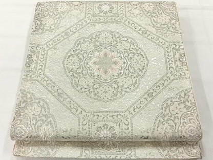 平和屋着物◎六通柄袋帯 唐織 蜀江花文 銀糸 正絹 逸品 AABG0188uk