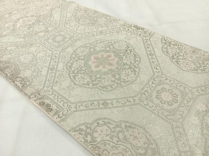 平和屋着物◎六通柄袋帯 唐織 蜀江花文 銀糸 正絹 逸品 AABG0188uk