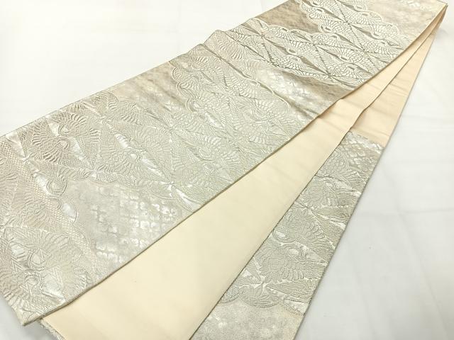 平和屋着物◎六通柄袋帯 唐織 双鶴花文 銀糸 正絹 逸品 AABG0190uk