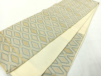 平和屋着物◎六通柄袋帯 唐織 菱繋ぎ 金銀糸 正絹 逸品 AABG0196uk