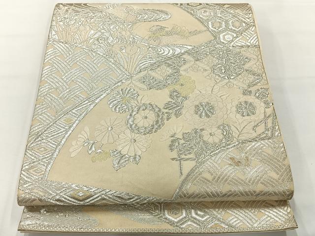 平和屋着物◎六通柄袋帯 唐織 地紙花文 金銀糸 正絹 逸品 AABG0197uk