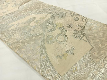平和屋着物◎六通柄袋帯 唐織 地紙花文 金銀糸 正絹 逸品 AABG0197uk